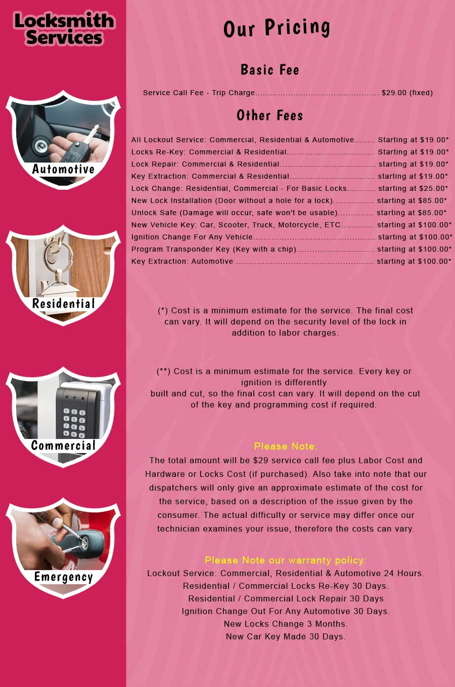 Philadelphia Locksmith Master Philadelphia, PA 215-716-7615 - price-list-c-18